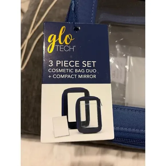 GloTECH 3 piece Cosmetic Bag Duo+Mirror, Blue - Picture 2 of 4